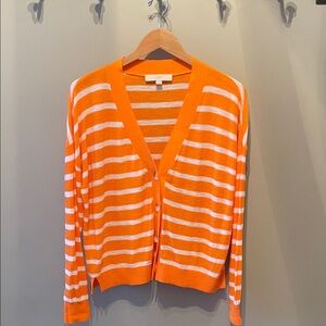LOFT Vibrant Orange and White Striped Cardigan Size Medium